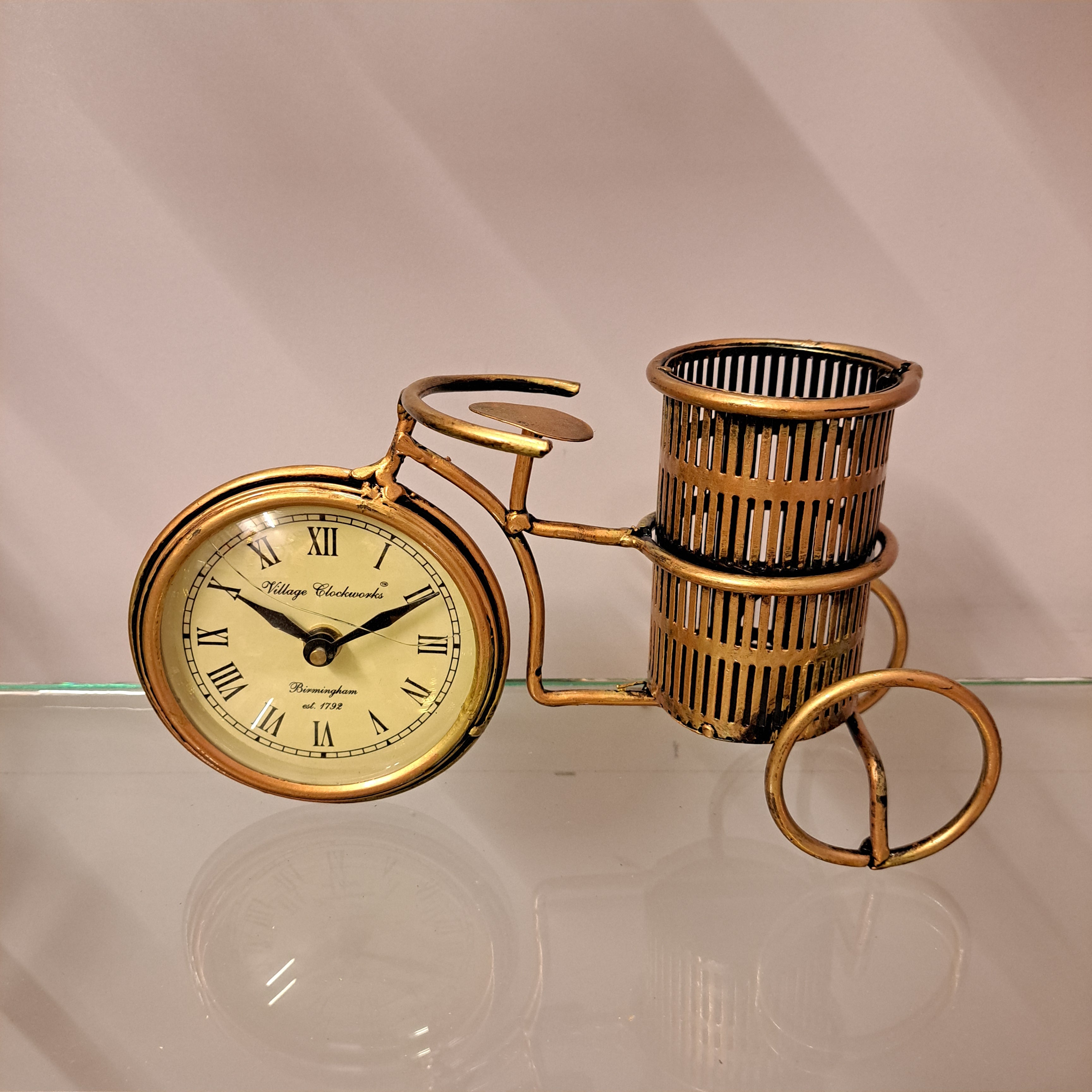 Iron Cycle Clock and Pen Stand