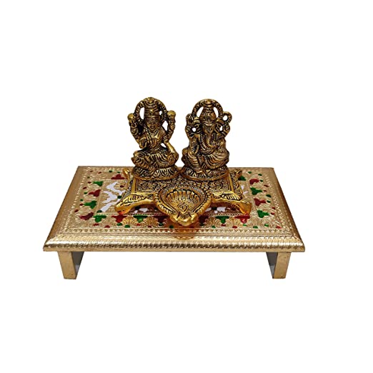 Laxmi Ganesh Idol with Meenakari Chowki Combo