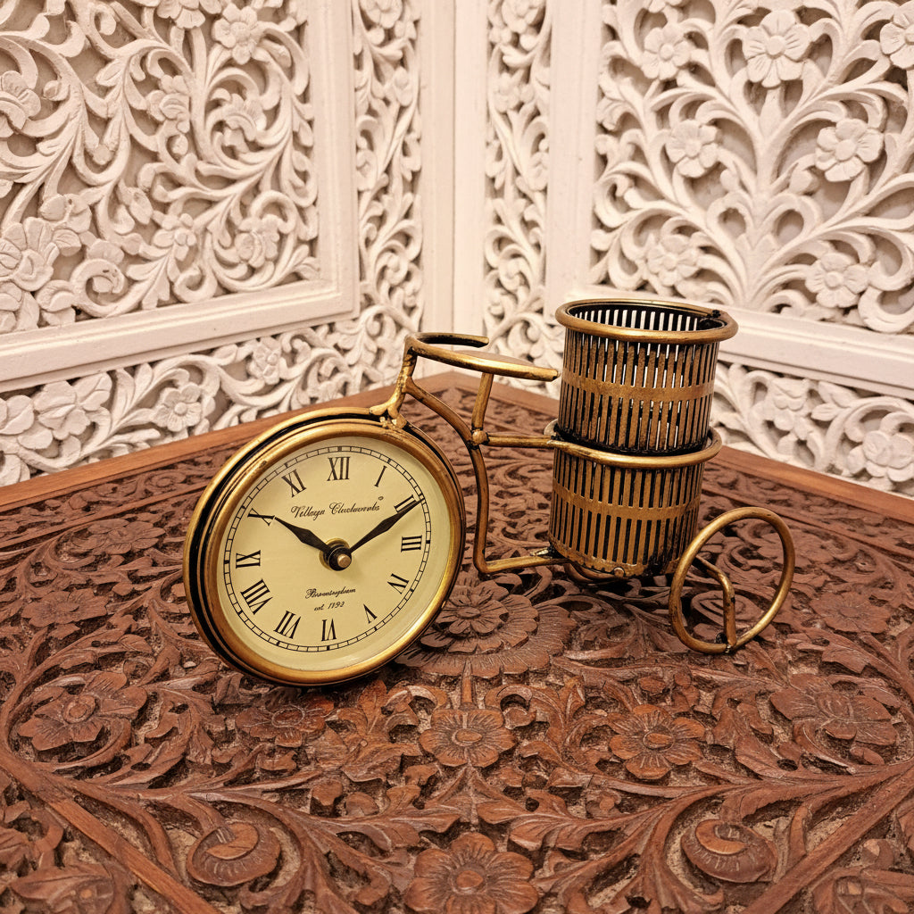 Iron Cycle Clock and Pen Stand