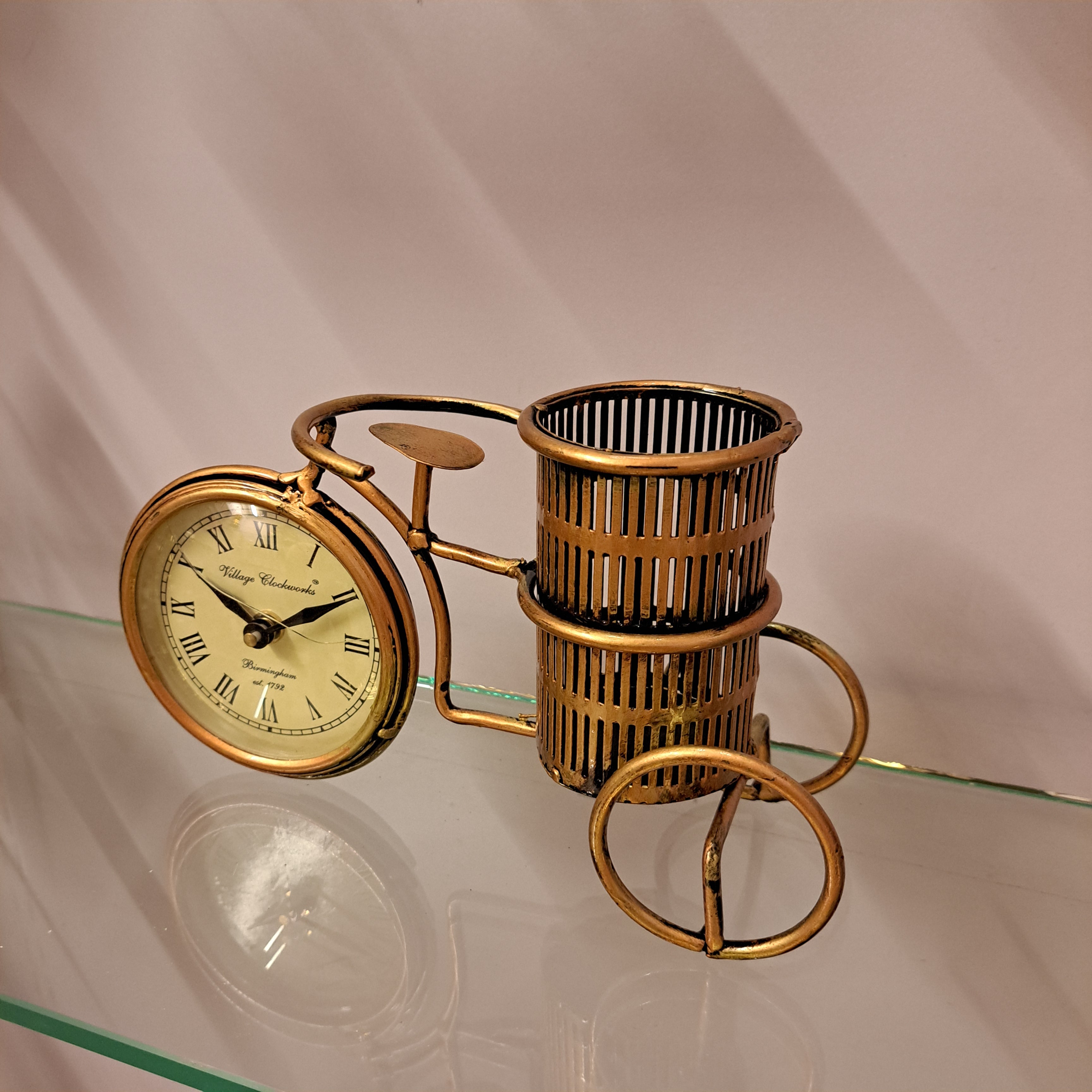 Iron Cycle Clock and Pen Stand