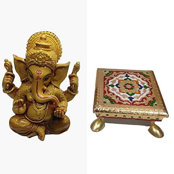 Ganesha Idol with Meenakari Chowki Combo