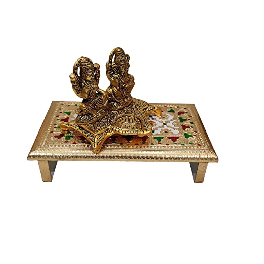 Laxmi Ganesh Idol with Meenakari Chowki Combo
