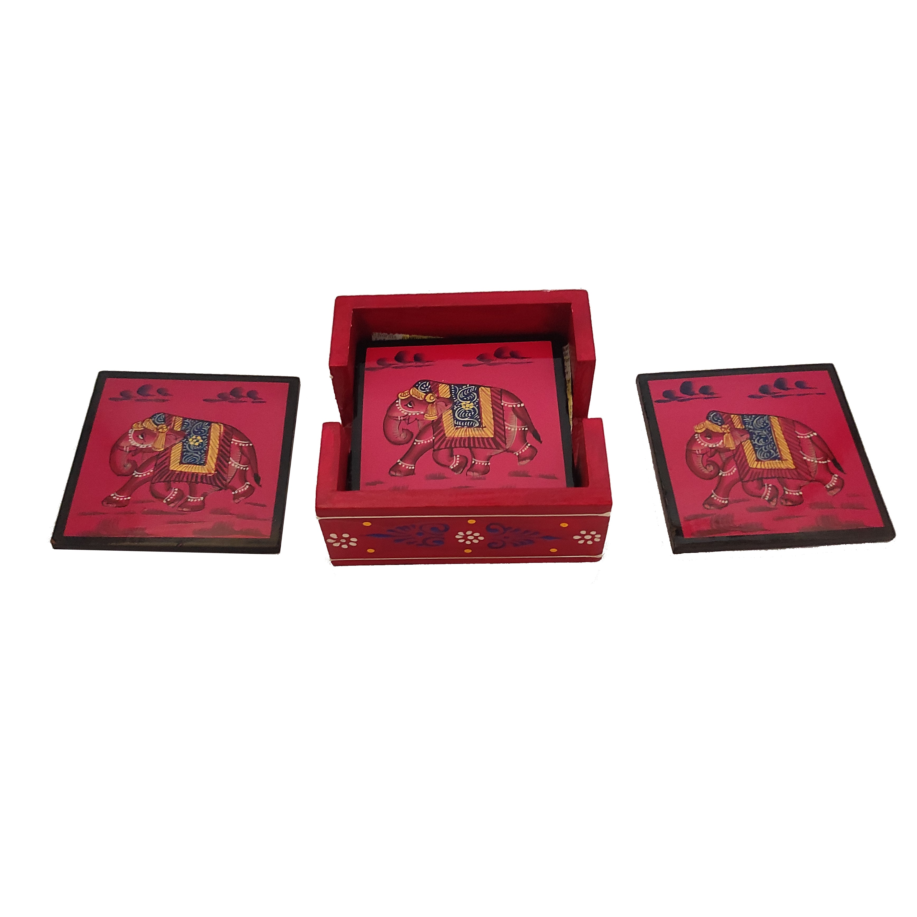 Handpainted Tea Coaster Set of 6 Pink Colour