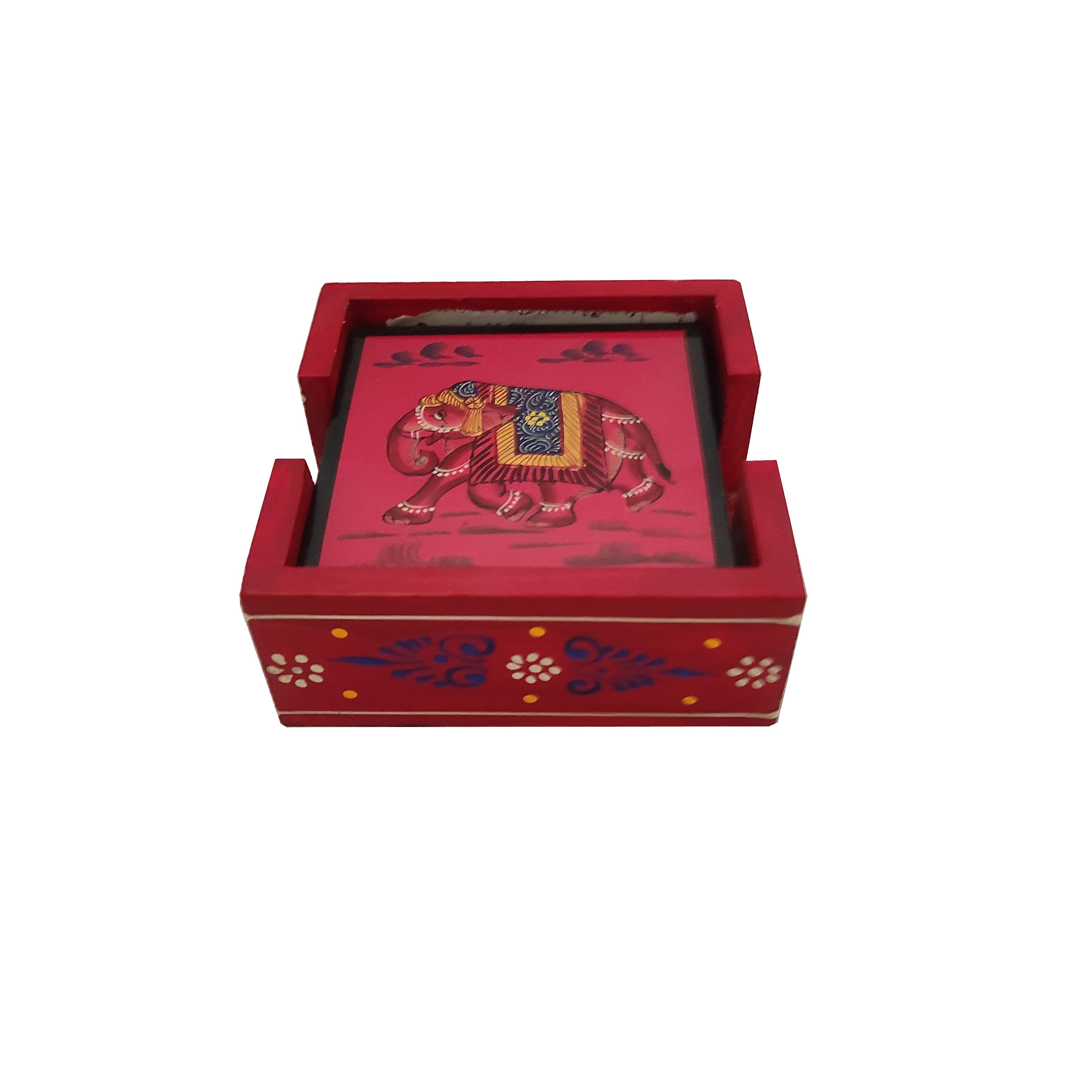 Handpainted Tea Coaster Set of 6 Pink Colour