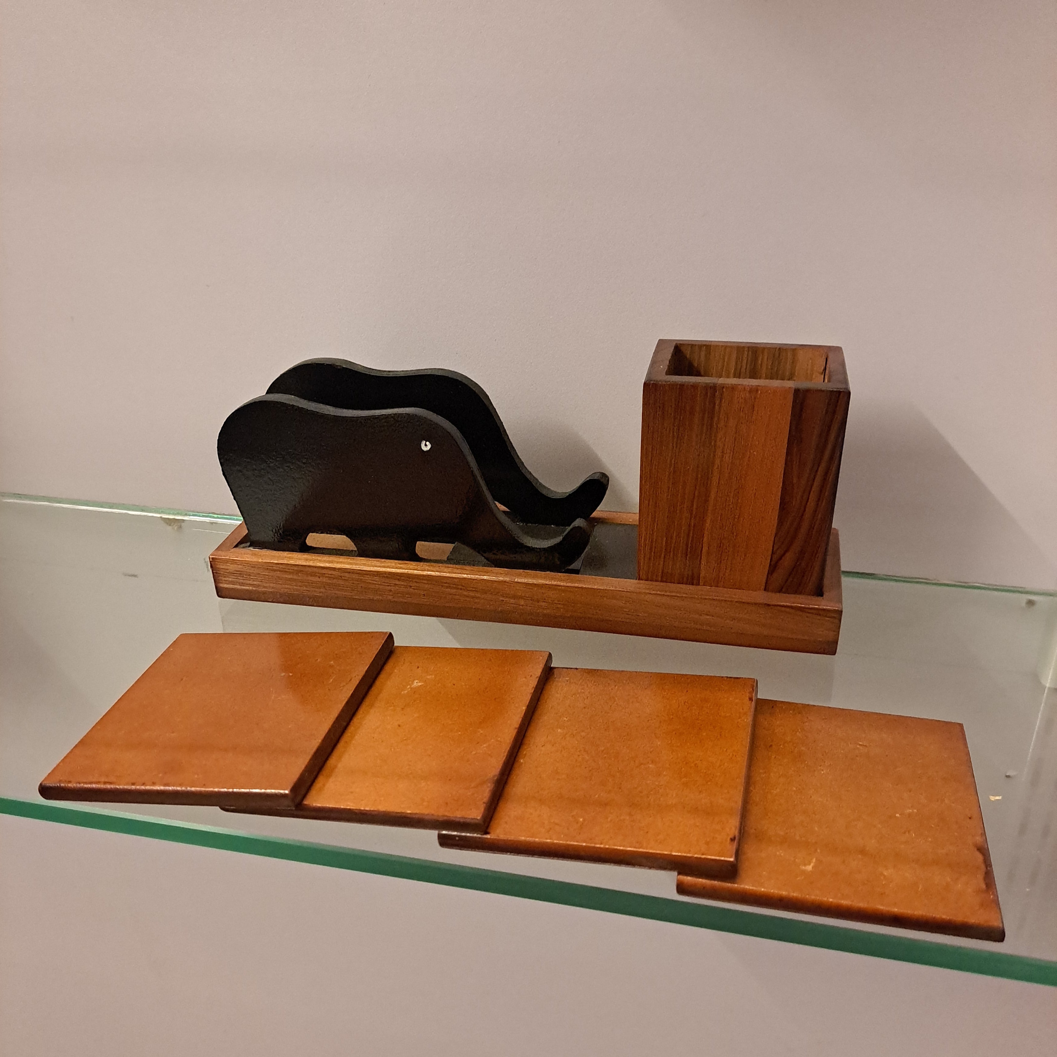Wooden Elephant Tea Coaster and Pen Stand