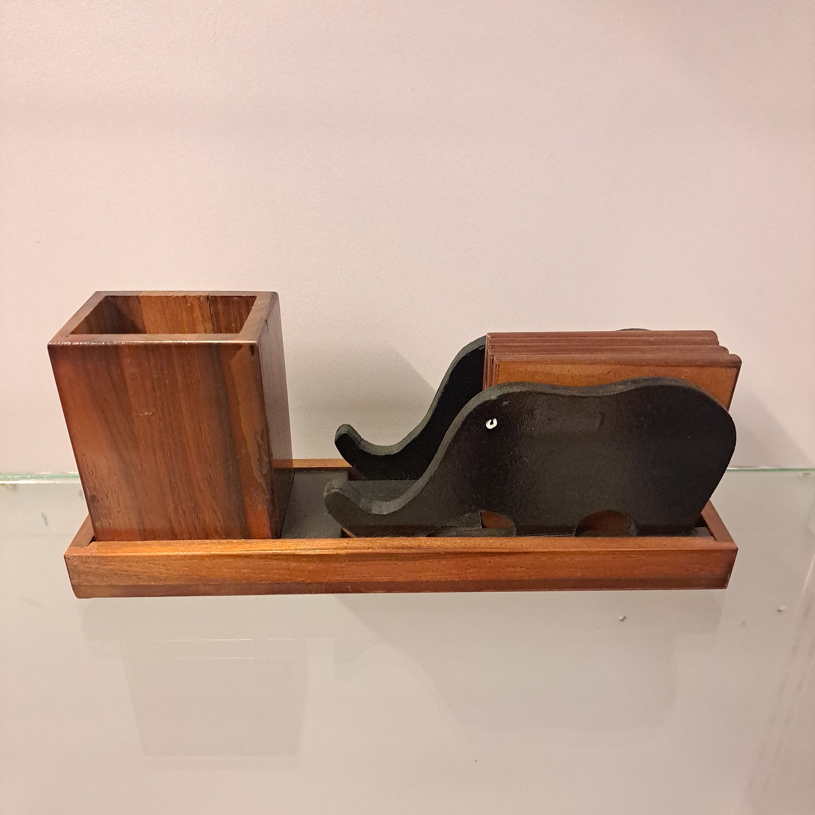 Wooden Elephant Tea Coaster and Pen Stand
