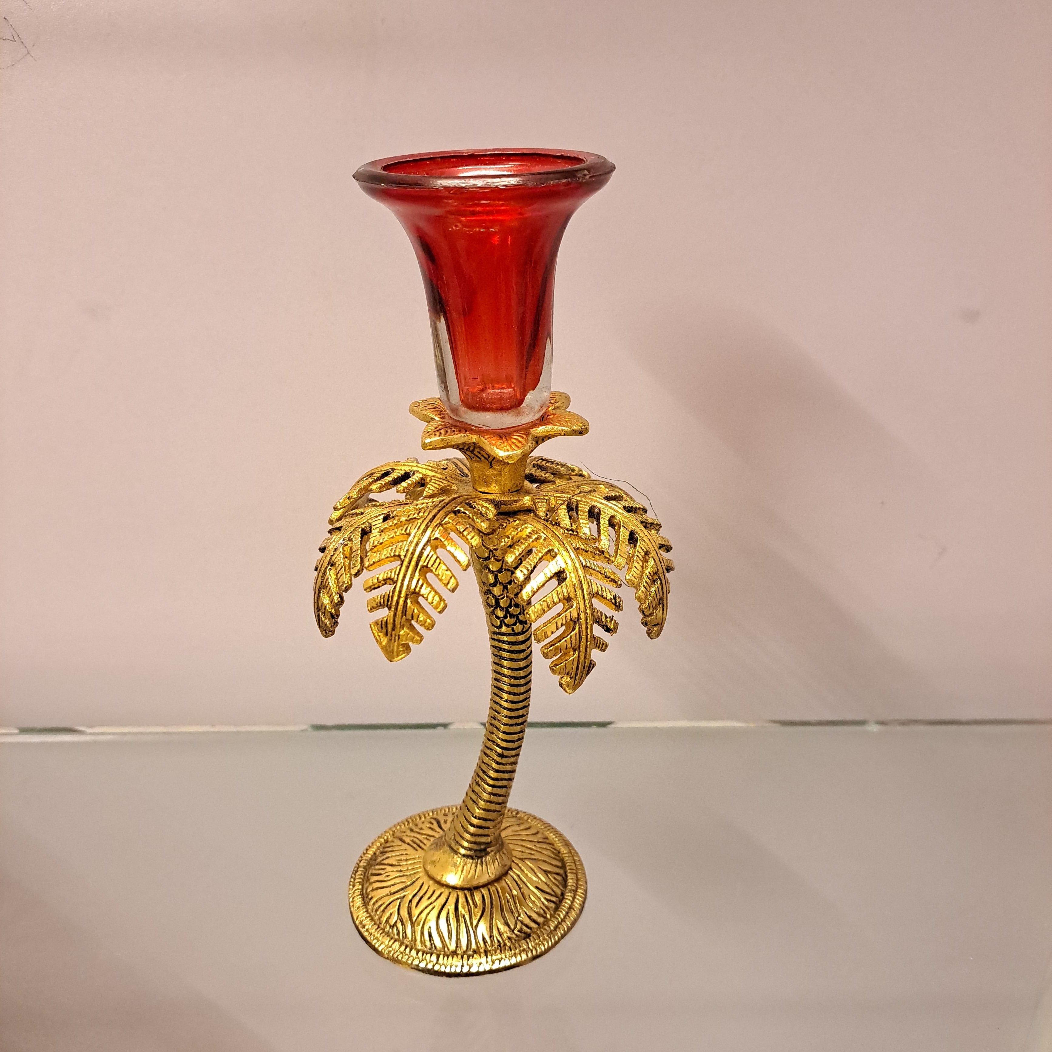 Metal Single Candle Stand Red Golden
