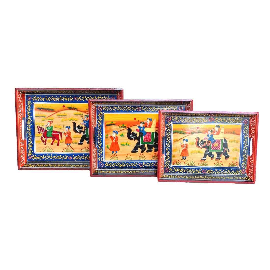 Wooden Handpainted Tray Set