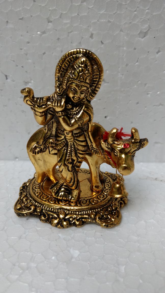 Metal Krishna Cow Idol